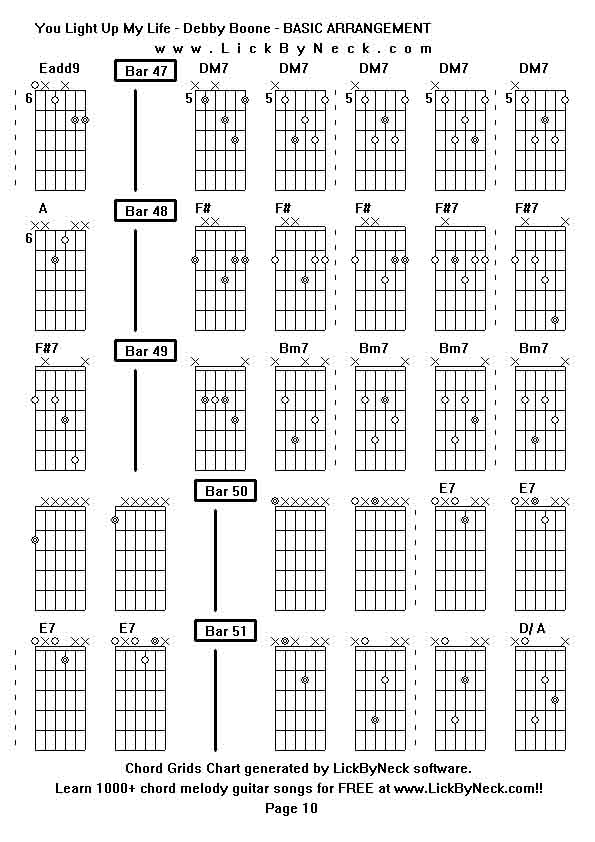 Chord Grids Chart of chord melody fingerstyle guitar song-You Light Up My Life - Debby Boone - BASIC ARRANGEMENT,generated by LickByNeck software.